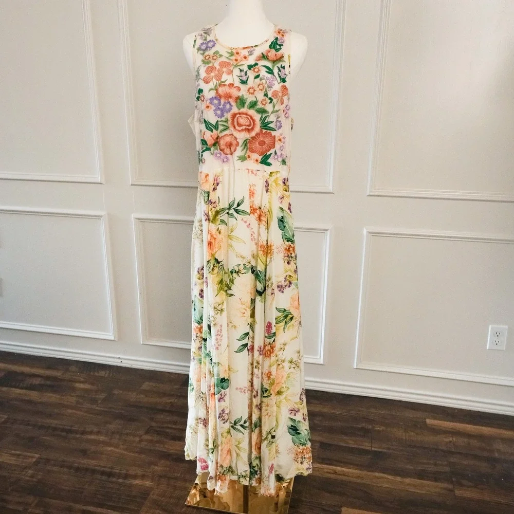 Anthropologie Maxi Dress Womens Floral Embroidered Sleeveless 16 Cream India